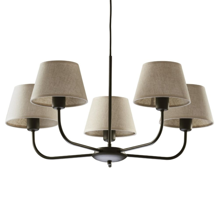 famlights famlights | Pendelleuchte Richard in Braun und Schwarz E27 5-flammig