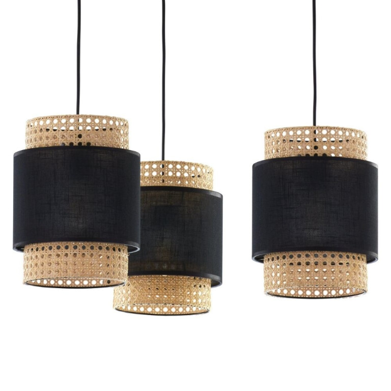 famlights famlights | Pendelleuchte Kate in Schwarz und Braun E27 3-flammig 700mm