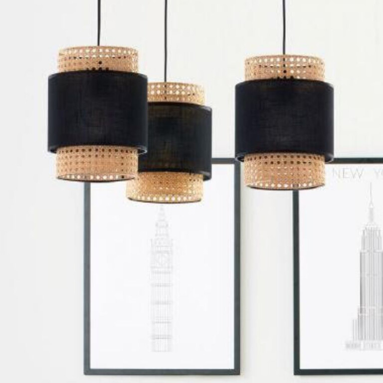 famlights famlights | Pendelleuchte Kate in Schwarz und Braun E27 3-flammig 700mm