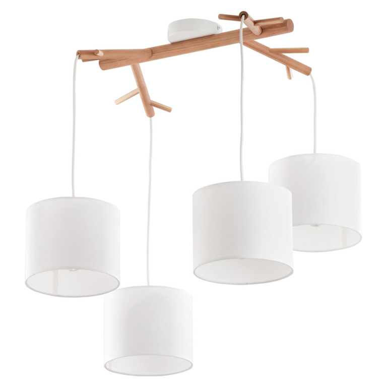 famlights famlights | Pendelleuchte Elise in Weiß und Braun E27 4-flammig