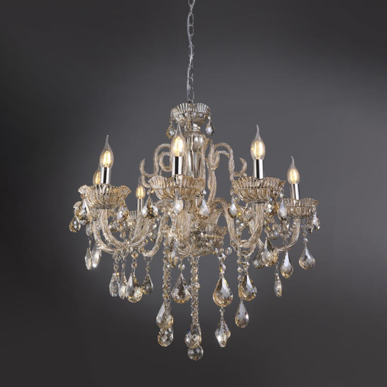 famlights famlights | Pendelleuchte Jannik in Champagner E14 8-flammig