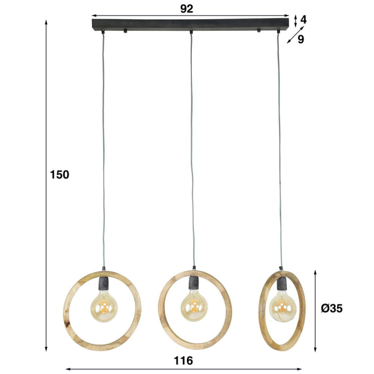famlights famlights | Pendelleuchte Kiana in Natur-hell E27 3-flammig