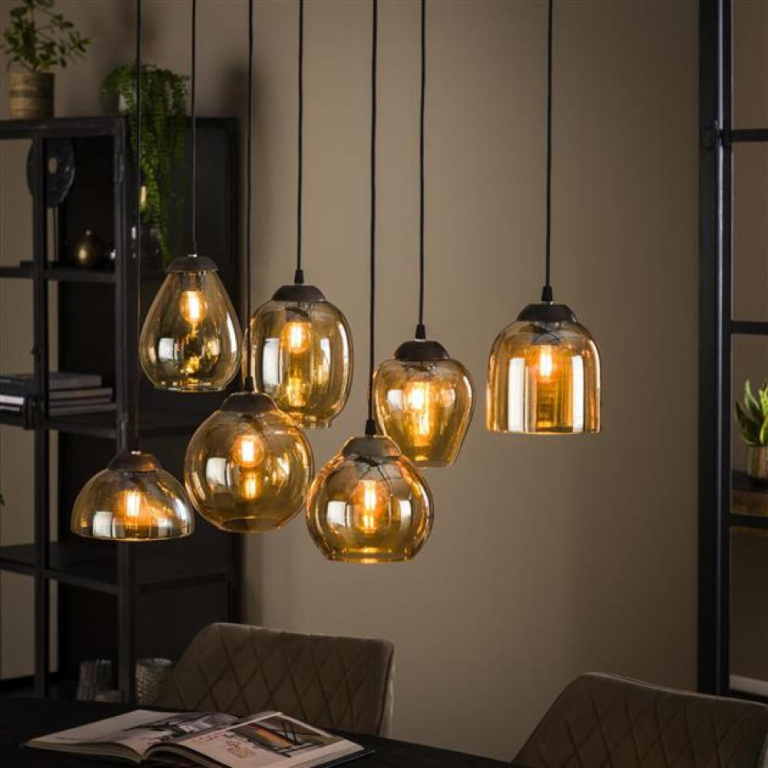 famlights famlights | Pendelleuchte Lene in Bernstein E27 7-flammig