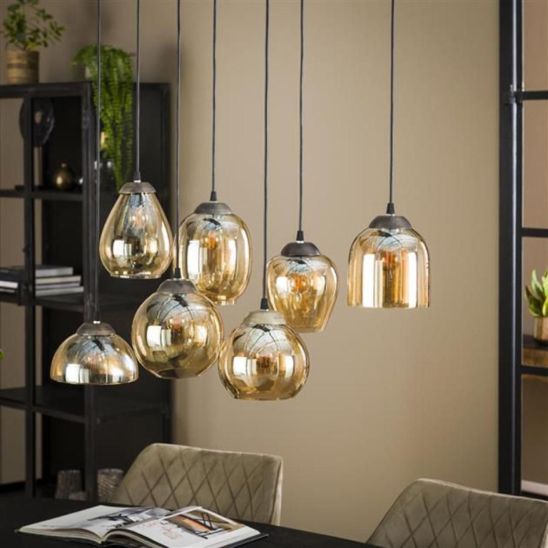 famlights famlights | Pendelleuchte Lene in Bernstein E27 7-flammig