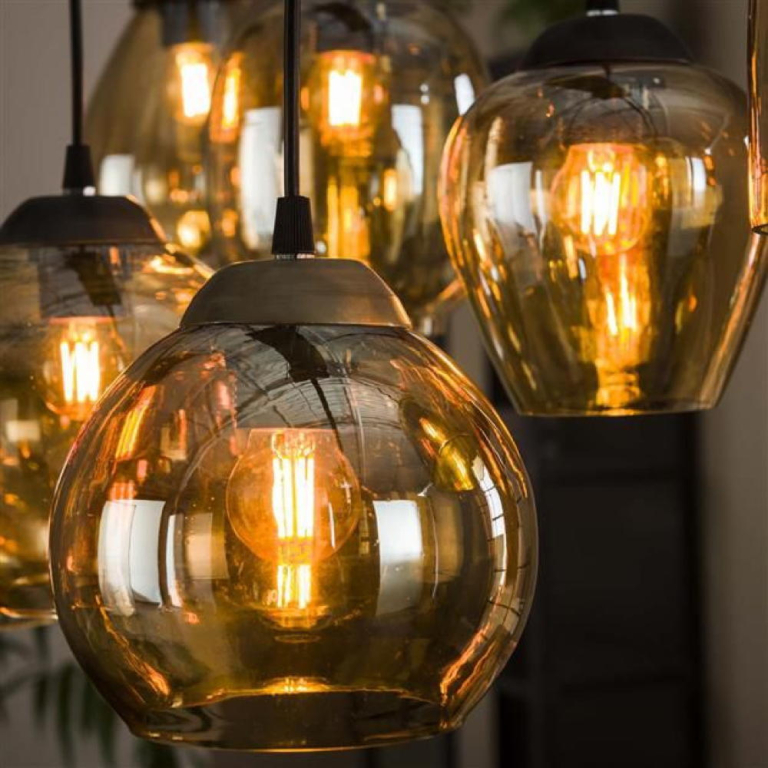 famlights famlights | Pendelleuchte Lene in Bernstein E27 7-flammig