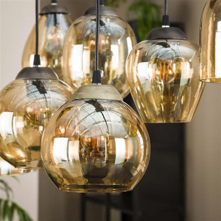 famlights famlights | Pendelleuchte Lene in Bernstein E27 7-flammig