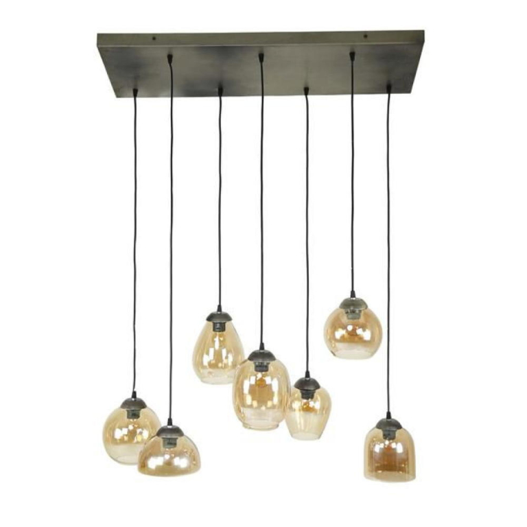 famlights famlights | Pendelleuchte Lene in Bernstein E27 7-flammig