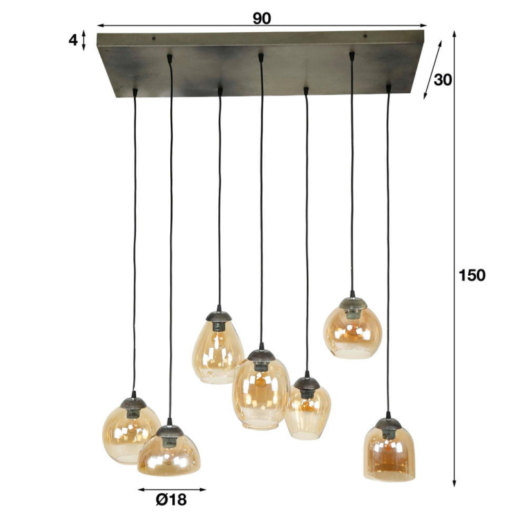 famlights famlights | Pendelleuchte Lene in Bernstein E27 7-flammig