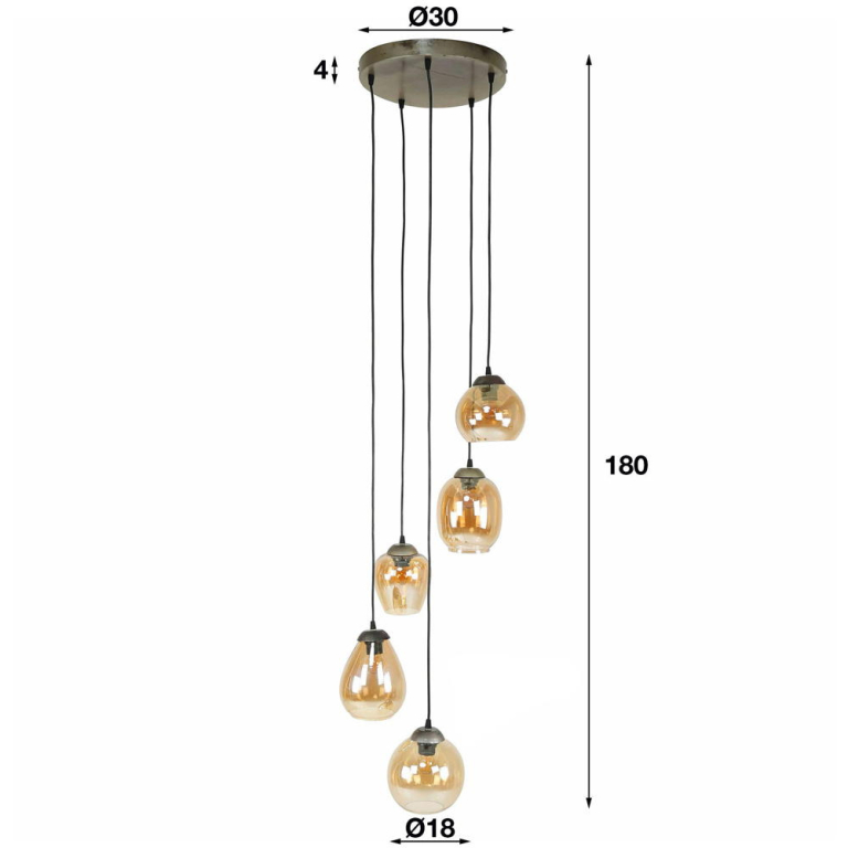 famlights famlights | Pendelleuchte Lene in Bernstein E27 5-flammig