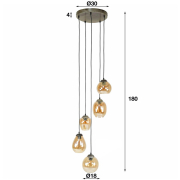 famlights | Pendelleuchte Lene in Bernstein E27 5-flammig