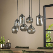 famlights | Pendelleuchte Liana in Schwarz-transparent E27 7-flammig