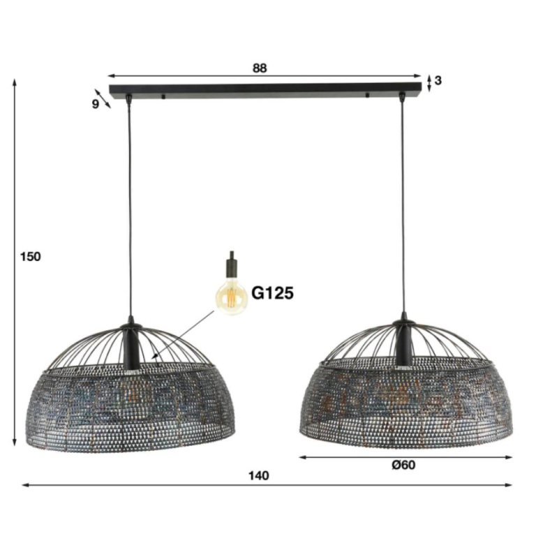 famlights famlights | Pendelleuchte Quirin in Braun-antik E27 2-flammig