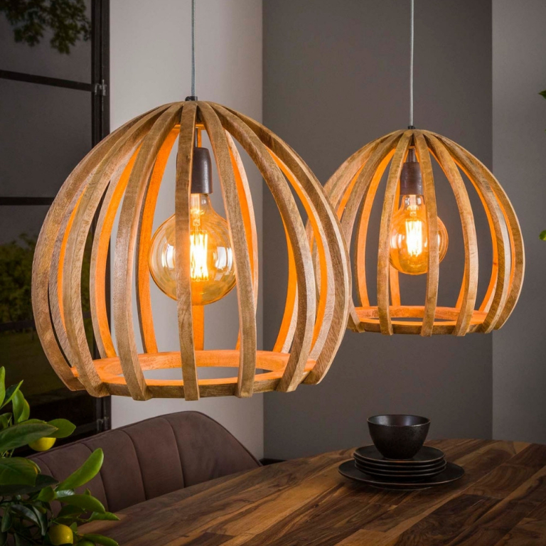 famlights famlights | Pendelleuchte Tara in Natur-hell E27 2-flammig
