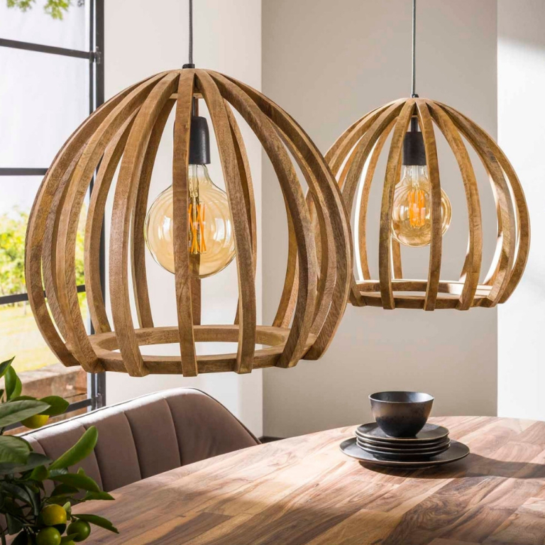 famlights famlights | Pendelleuchte Tara in Natur-hell E27 2-flammig