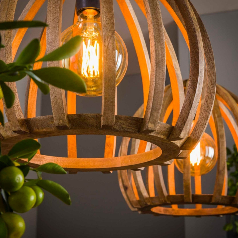 famlights famlights | Pendelleuchte Tara in Natur-hell E27 2-flammig
