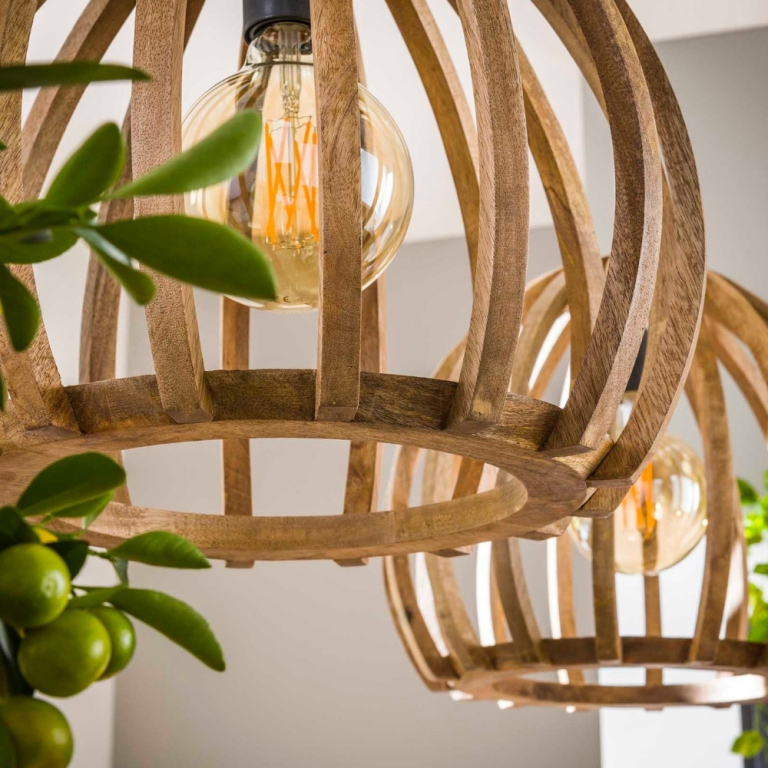 famlights famlights | Pendelleuchte Tara in Natur-hell E27 2-flammig