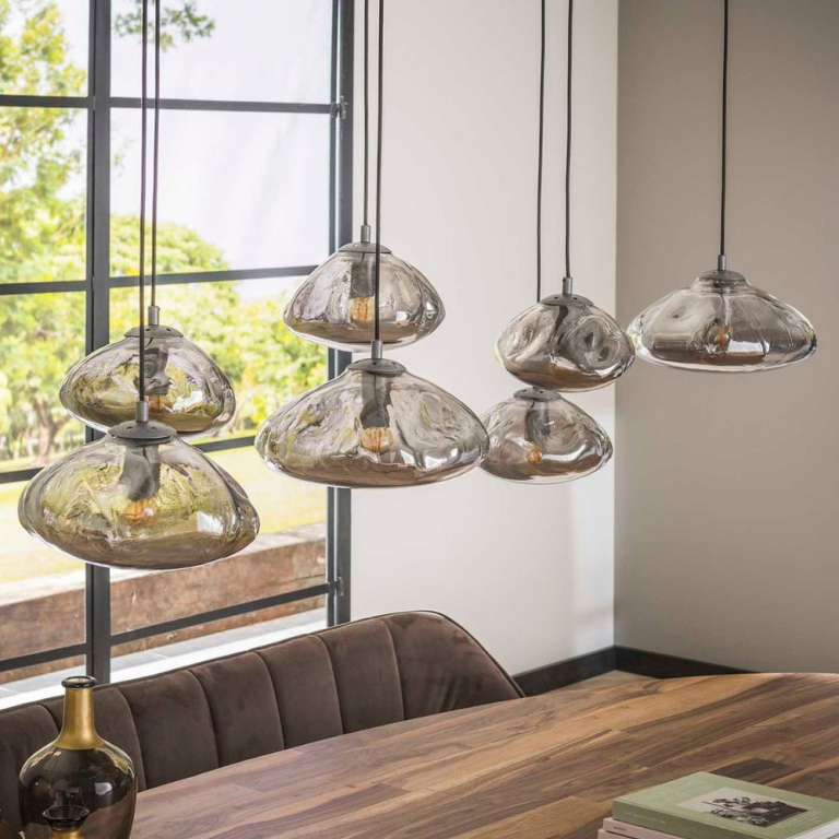 famlights famlights | Pendelleuchte Amelia in Altsilber und Transparent E27 7-flammig