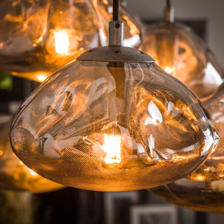 famlights famlights | Pendelleuchte Amelia in Altsilber und Transparent E27 7-flammig