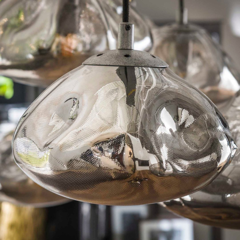 famlights famlights | Pendelleuchte Amelia in Altsilber und Transparent E27 7-flammig