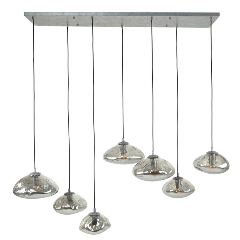 famlights famlights | Pendelleuchte Amelia in Altsilber und Transparent E27 7-flammig