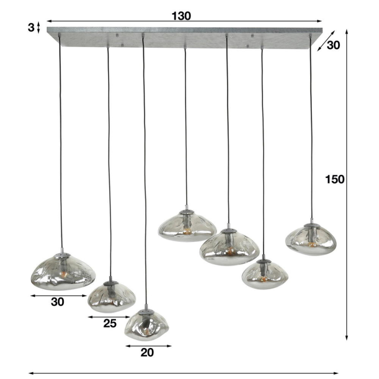 famlights famlights | Pendelleuchte Amelia in Altsilber und Transparent E27 7-flammig