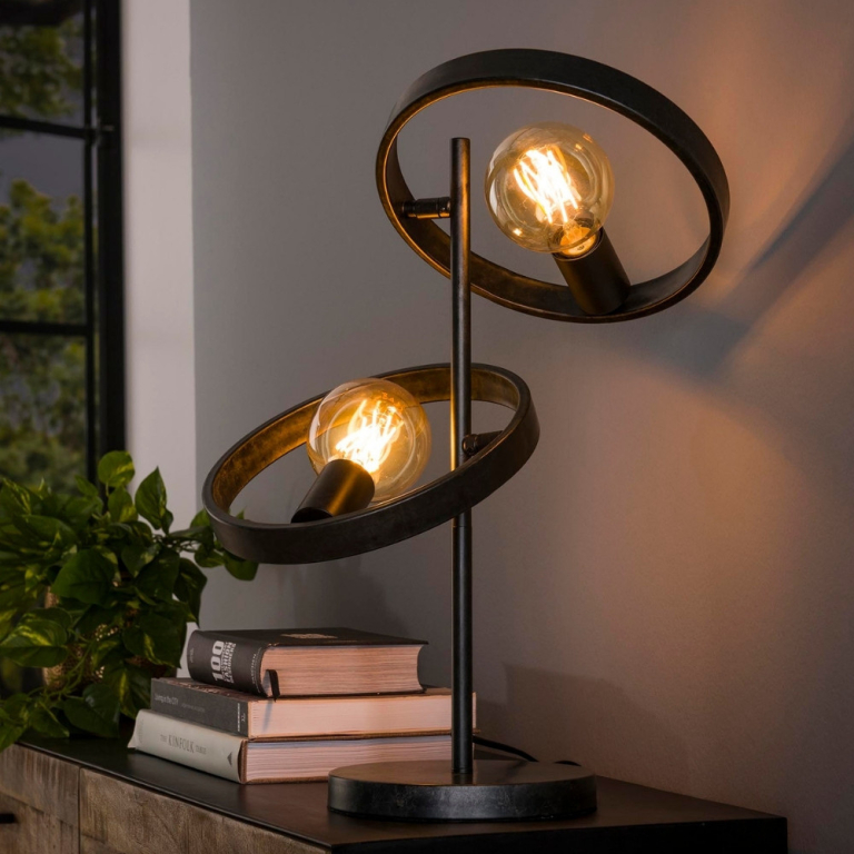 famlights famlights | Tischleuchte Christopher in Schwarz E27 2-flammig