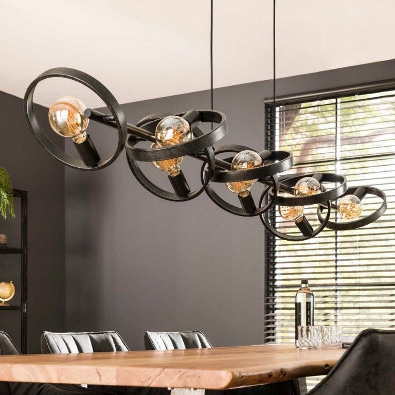 famlights famlights | Pendelleuchte Christopher in Schwarz E27 8-flammig