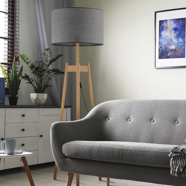 famlights famlights | Stehleuchte Mathea in Braun und Grau E27