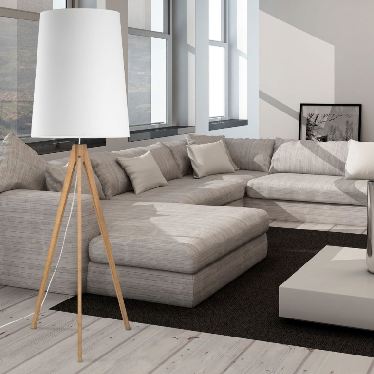 famlights famlights | Stehleuchte Nathanael in Braun und Weiß E27