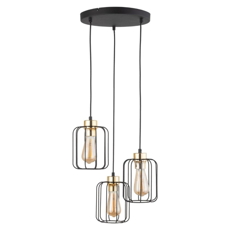 famlights famlights | Pendelleuchte Alexa in Schwarz E27 3-flammig rund