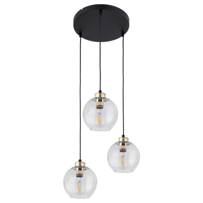 famlights famlights | Pendelleuchte Mariella in Transparent E27 3-flammig rund