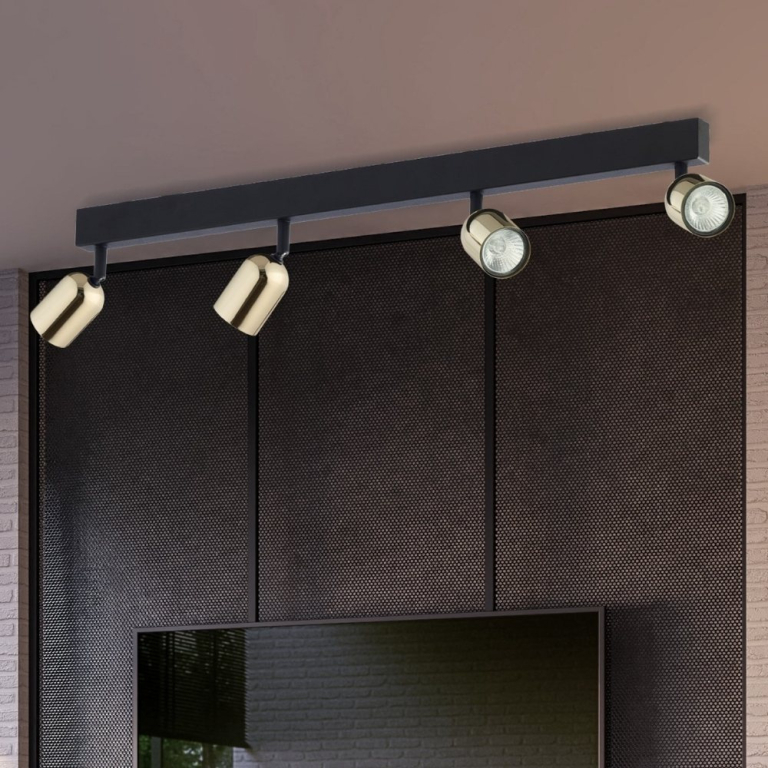 famlights famlights | Deckenleuchte Jonah in Schwarz und Gold GU10 4-flammig