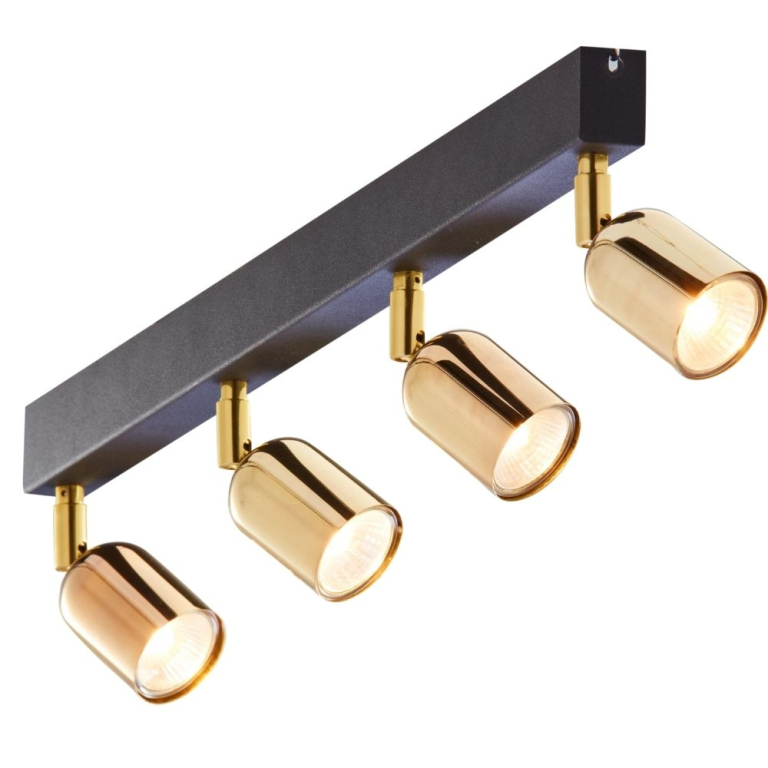 famlights famlights | Deckenleuchte Jonah in Schwarz und Gold GU10 4-flammig