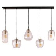 famlights | Pendelleuchte Nael in Transparent und Schwarz-matt E27 5-flammig