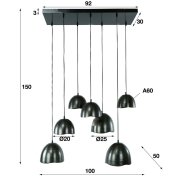 famlights | Pendelleuchte Mael in Nickel-matt E27 7-flammig