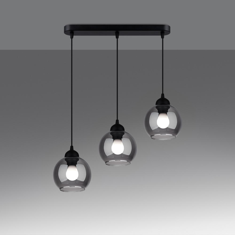 famlights famlights | Pendelleuchte Ali in Schwarz E27 3-flammig linear