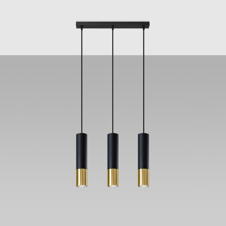 famlights famlights | Pendelleuchte Loys in Schwarz und Gold GU10 3-flammig
