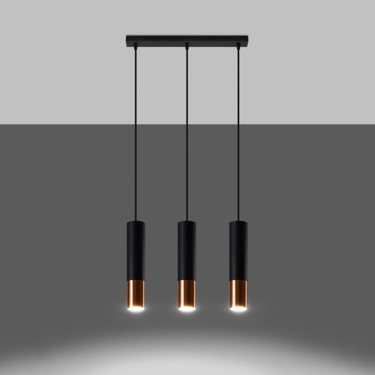 famlights famlights | Pendelleuchte Loys in Schwarz und Roségold GU10 3-flammig