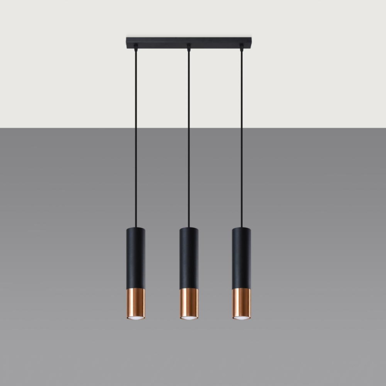 famlights famlights | Pendelleuchte Loys in Schwarz und Roségold GU10 3-flammig