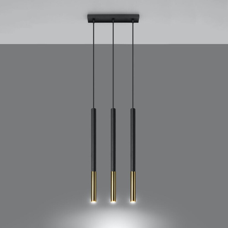 famlights famlights | Pendelleuchte Maleen in Schwarz und Gold G9 3-flammig