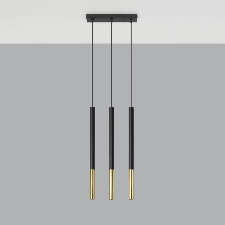 famlights famlights | Pendelleuchte Maleen in Schwarz und Gold G9 3-flammig