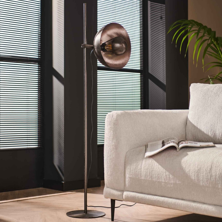 famlights famlights | Stehleuchte Deik in Nickel-gebürstet und Schwarz E27