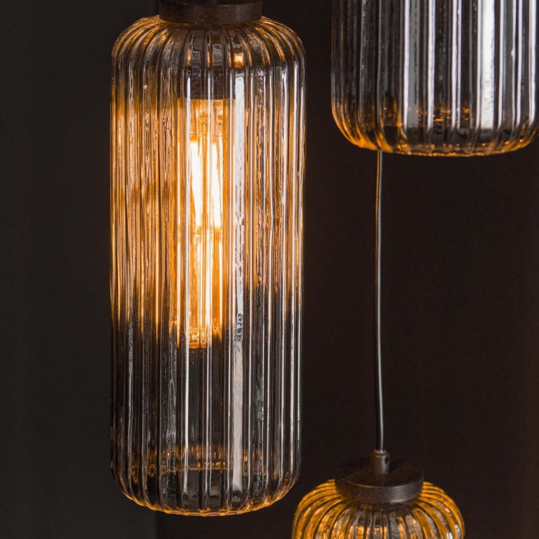 famlights famlights | Pendelleuchte Dolf in Altsilber und Transparent E27 5-flammig