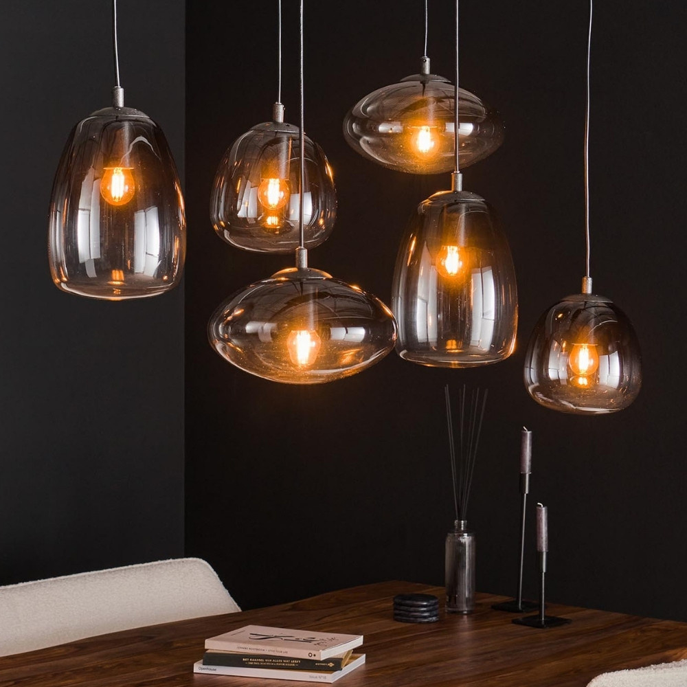 famlights Pendelleuchte Kyra in Altsilber und Rauchglas | Lampen1a