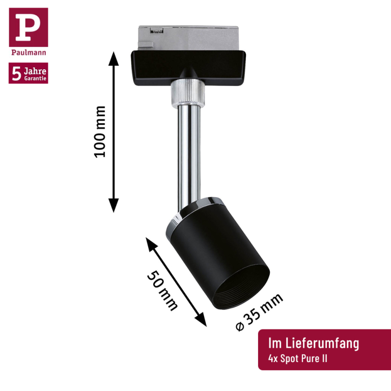 Paulmann URail Schienensystem Komplett-Set Pure II Schwarz matt + 4 Spots