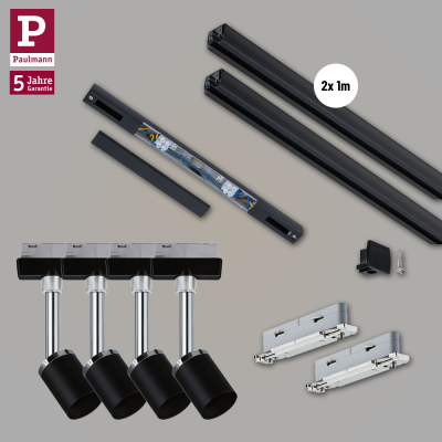 Paulmann URail Schienensystem Komplett-Set Pure II Schwarz matt + 4 Spots