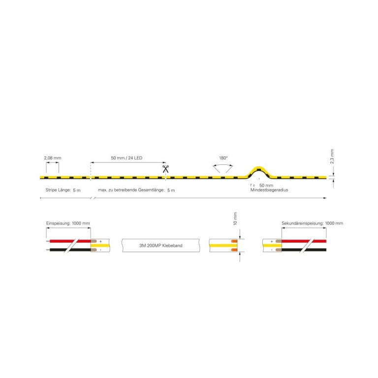 Deko-Light Stripe, Standard, COB, 24V-12W, 3000 K, 5m, Spannungskonstant, 24 V/DC