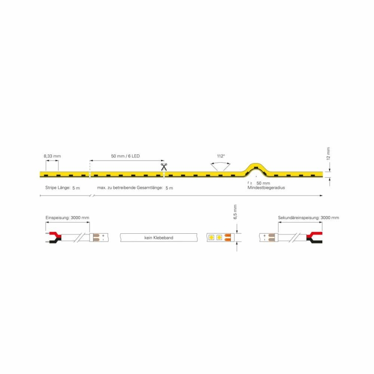 Deko-Light Stripe, D Flex Line Mini Side-View, Neon, 24V-10W, 3000K, 5m, Silikon, Spannungskonstant, 24 V/DC