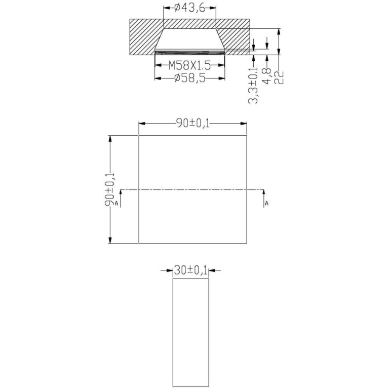 Deko-Light Mechanisches Systemzubehör, Acrylring quadratisch 90x90mm, COB 68, M58, Tiefe: 90 mm, Breite: 90 mm,