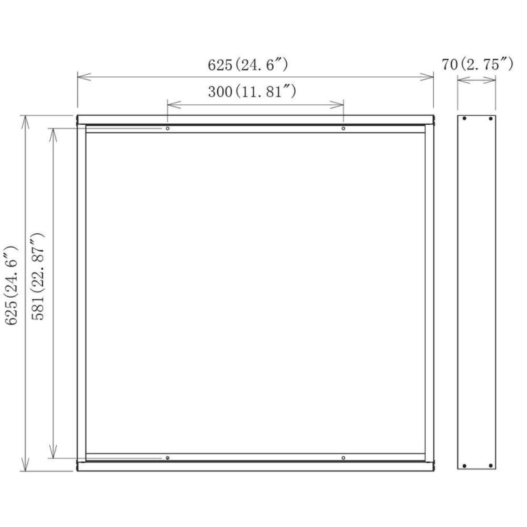 Deko-Light Mechanisches Systemzubehör, Aufbaurahmen für 620x620mm Panel, Tiefe: 625 mm, Breite: 625 mm, Höhe: 7